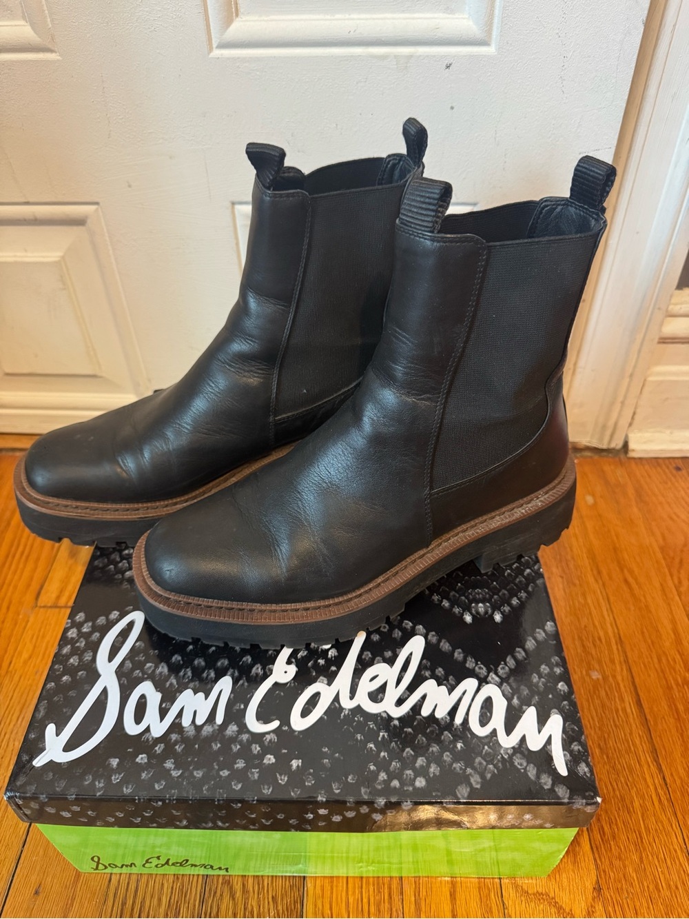 Sam Edelman Black Leather Chukka Boots with Brown Welt